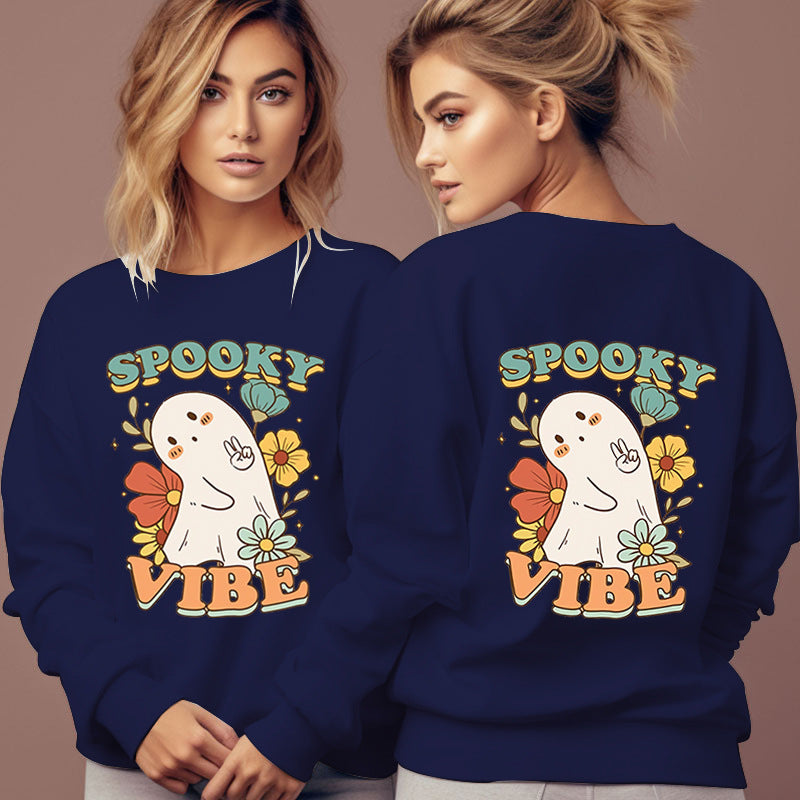 Women's Spooky Vibe Print Hoodies Fashion Cartoon Flower Gho