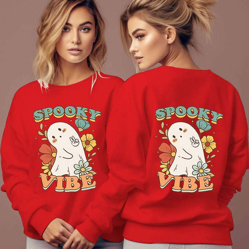 Women's Spooky Vibe Print Hoodies Fashion Cartoon Flower Gho