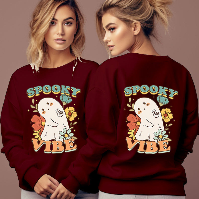 Women's Spooky Vibe Print Hoodies Fashion Cartoon Flower Gho