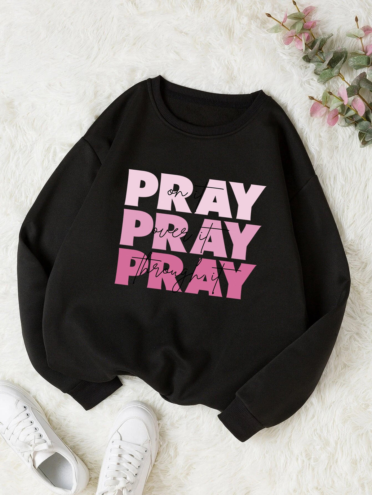 Women's Print Thermal Lined Crew Neck Loose Pullover Long Shirt