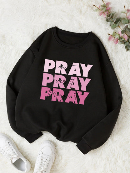 Women's Print Thermal Lined Crew Neck Loose Pullover Long Shirt