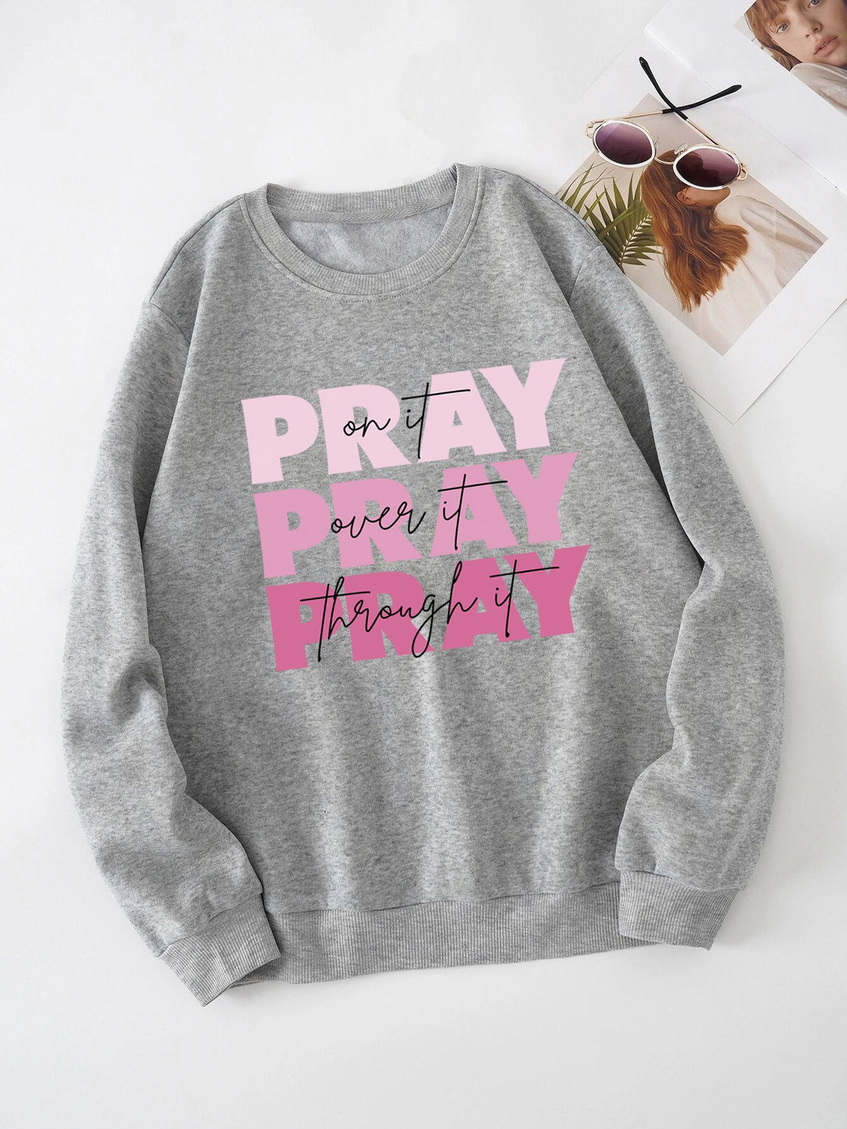 Women's Print Thermal Lined Crew Neck Loose Pullover Long Shirt