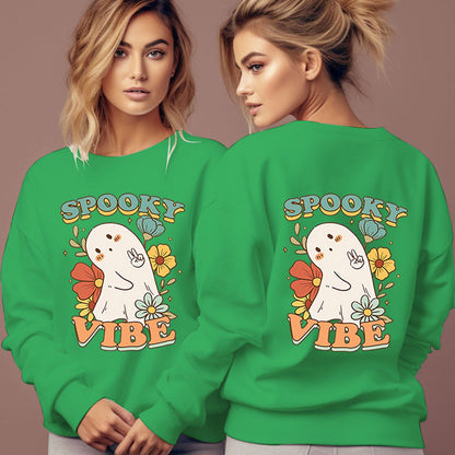 Women's Spooky Vibe Print Hoodies Fashion Cartoon Flower Gho