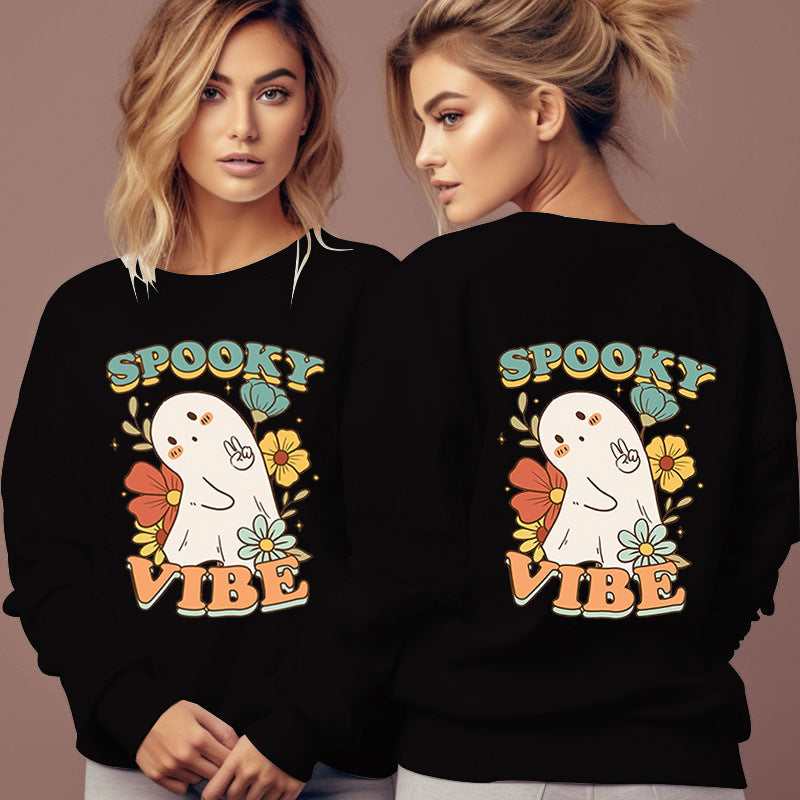 Women's Spooky Vibe Print Hoodies Fashion Cartoon Flower Gho