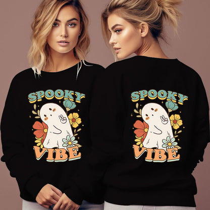 Women's Spooky Vibe Print Hoodies Fashion Cartoon Flower Gho