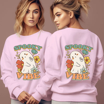 Women's Spooky Vibe Print Hoodies Fashion Cartoon Flower Gho